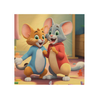 "Classic Cat and Mouse Comfort: Tom and Jerry Cush Wood Wall Art