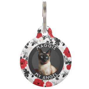 Classic Cat Lover Present Rose Flower Pet ID Tag