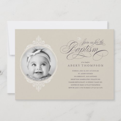 Classic Catholic Baptism Photo Invitations