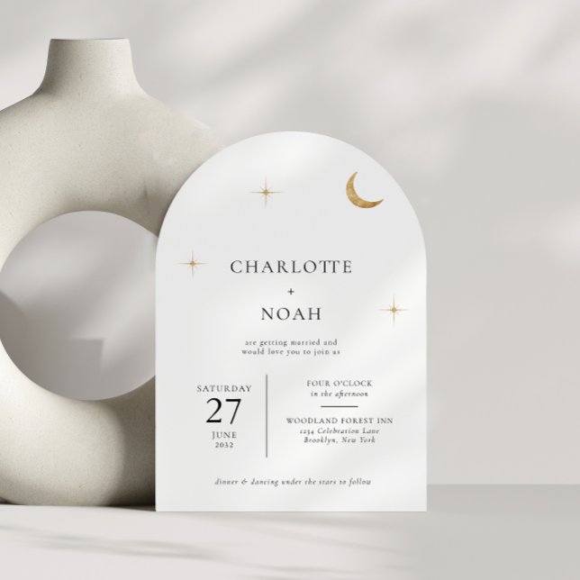 Classic Celestial Gold Moon Stars Arch Wedding Invitation (Creator Uploaded)