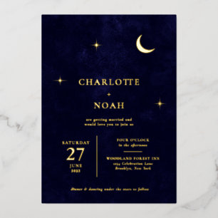 Classic Celestial Gold Moon Stars Wedding Foil Invitation
