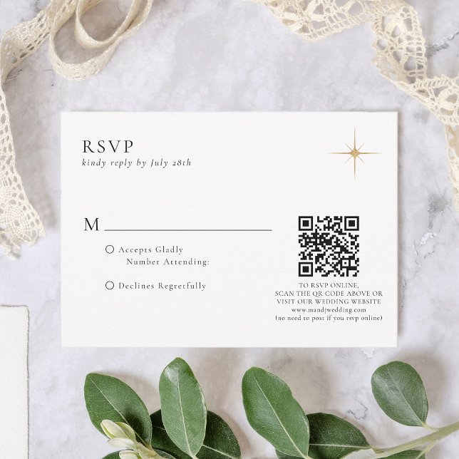 Classic Celestial Gold Stars Wedding QR Code RSVP Card (Creator Uploaded)