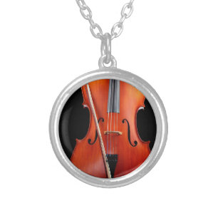 Classic cello on black silver plated necklace