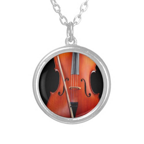 Classic cello on black silver plated necklace