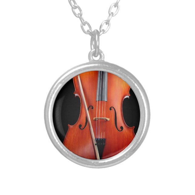 Classic cello on black silver plated necklace (Front)