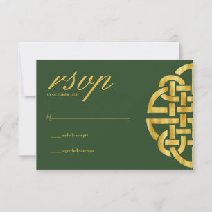 Classic Celtic Knot Green & Gold Handfasting RSVP Card