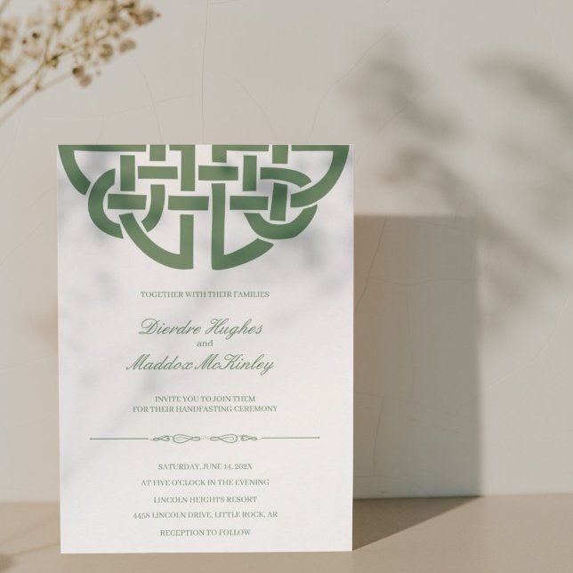 Classic Celtic Knot Green & White Handfasting Invitation