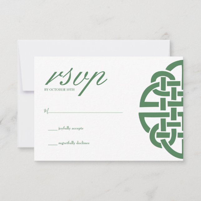 Classic Celtic Knot Green & White Handfasting RSVP Card (Front)