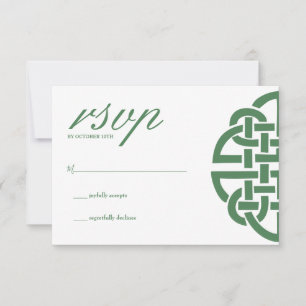 Classic Celtic Knot Green & White Handfasting RSVP Card