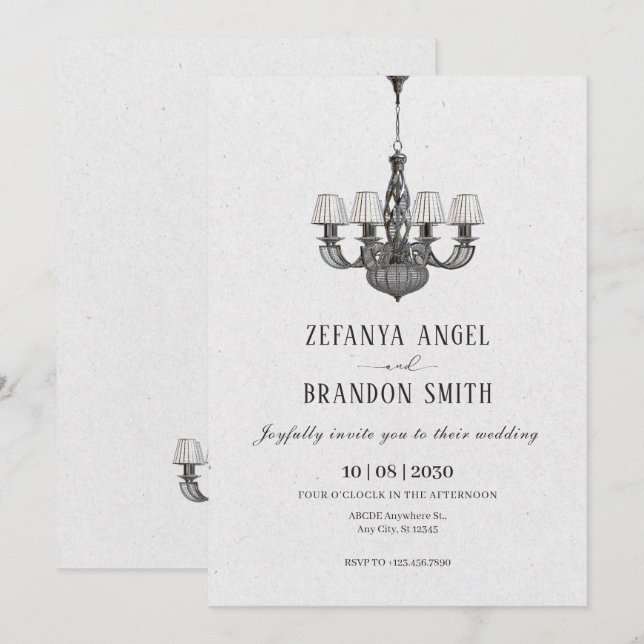 classic chandeliers interor decor wedding  invitation (Front/Back)
