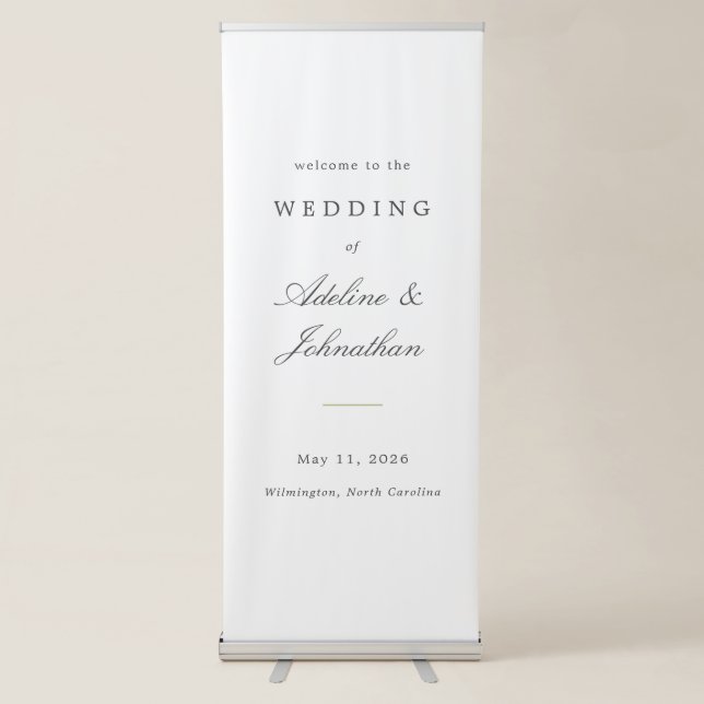 Classic Charcoal Gray and White Wedding Welcome Retractable Banner (Front)