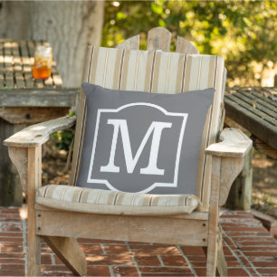 Classic Charcoal Gray Custom Monogram Letter Outdoor Pillow
