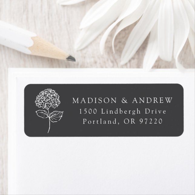 Classic Charcoal Hydrangea Wedding Return Address Label (Insitu)