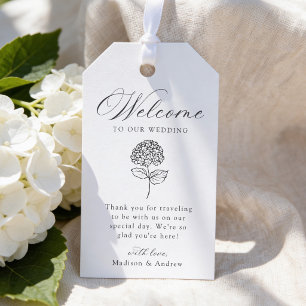 Classic Charcoal Hydrangea Wedding Welcome Gift Tags