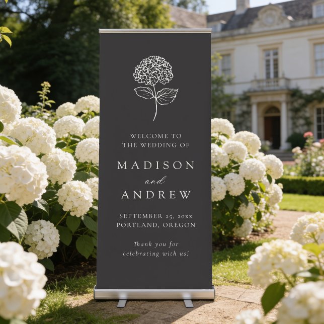 Classic Charcoal Hydrangea Wedding Welcome Retractable Banner (Creator Uploaded)