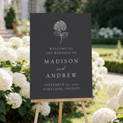 Classic Charcoal Hydrangea Wedding Welcome Sign