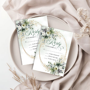 Classic Charm Bohemian Greenery Botanical Wedding RSVP Card