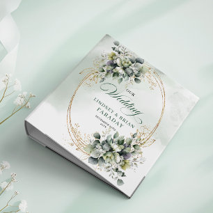 Classic Charm Eucalyptus Green Gold Wedding Memory 3 Ring Binder