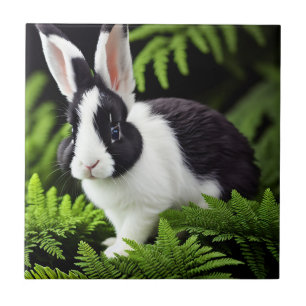 "Classic Charm: The Black and White Bunny Rabbit" Ceramic Tile