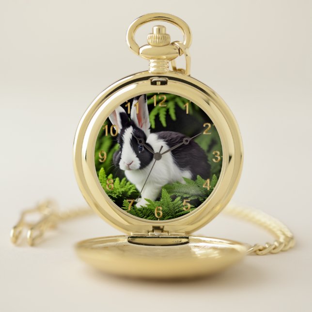 "Classic Charm: The Black and White Bunny Rabbit" Pocket Watch (Inside)