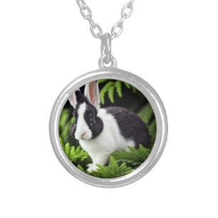 "Classic Charm: The Black and White Bunny Rabbit" Silver Plated Necklace