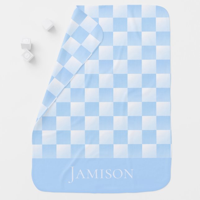 Classic Charming Blue And White Check Customizable Baby Blanket (In Situ)