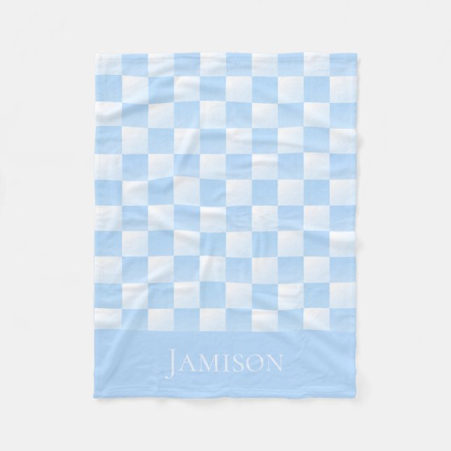 Classic Charming Blue And White Check Customizable Fleece Blanket (Front)