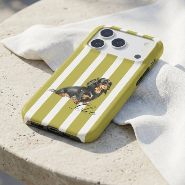 Classic Chartreuse Stripe Watercolor Dachshund iPhone Case (Classic Chartreuse Stripe Watercolor Dachshund iPhone Case)