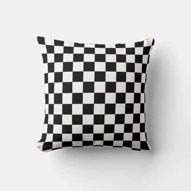 Classic checker board back and white pattern throw pillow (Front)