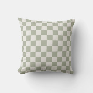 Classic Checker Checkerboard in sage green white Throw Pillow