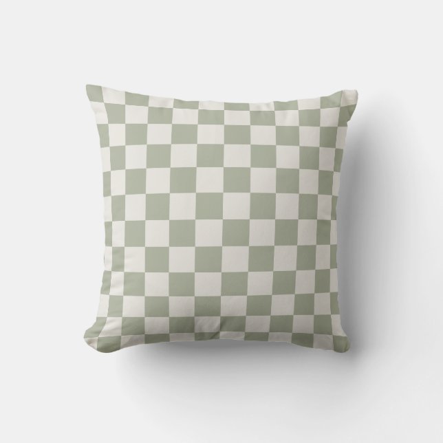 Classic Checker Checkerboard in sage green white Throw Pillow (Front)