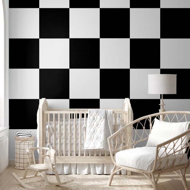 [Classic Checkerboard] Black and White 12" Squares Wallpaper (Kids)