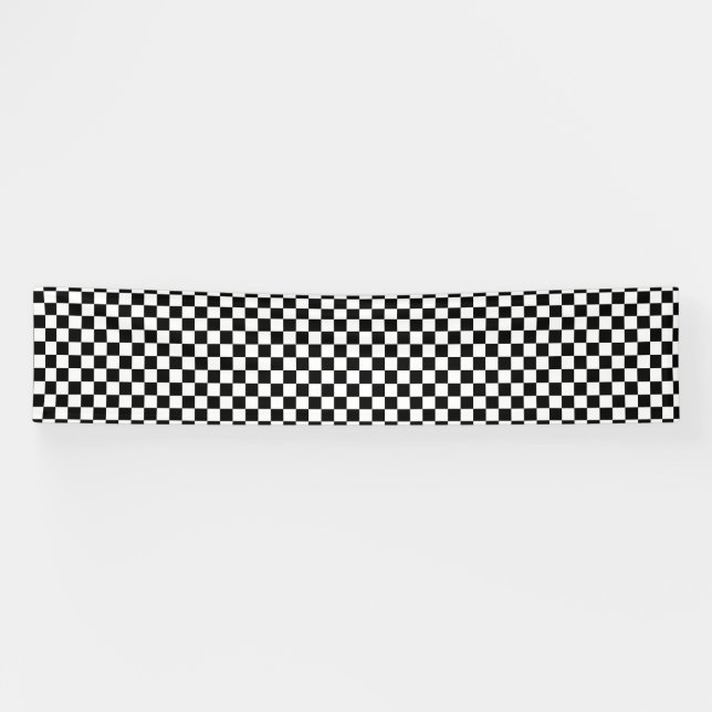 Classic Checkerboard Black White Pattern Banner (Horizontal)