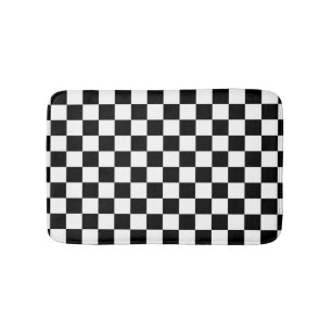 Classic Checkerboard Black White Pattern Bath Mat