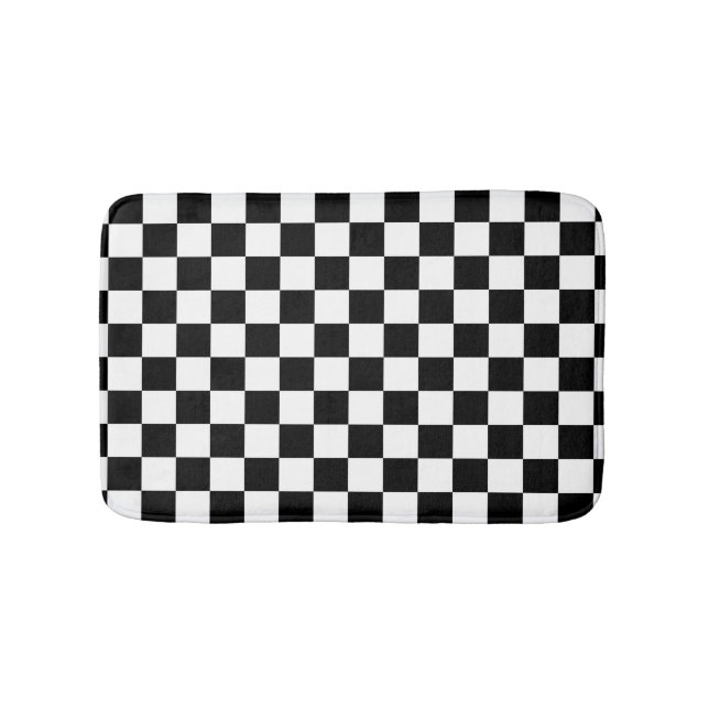 Classic Checkerboard Black White Pattern Bath Mat (Front)