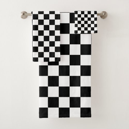 Classic Checkerboard Black White Pattern Bath Towel Set