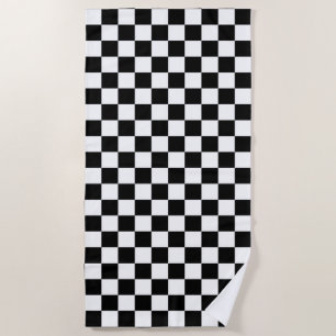 Classic Checkerboard Black White Pattern Beach Towel