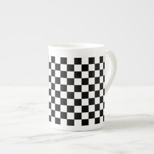 Classic Checkerboard Black White Pattern Bone China Mug