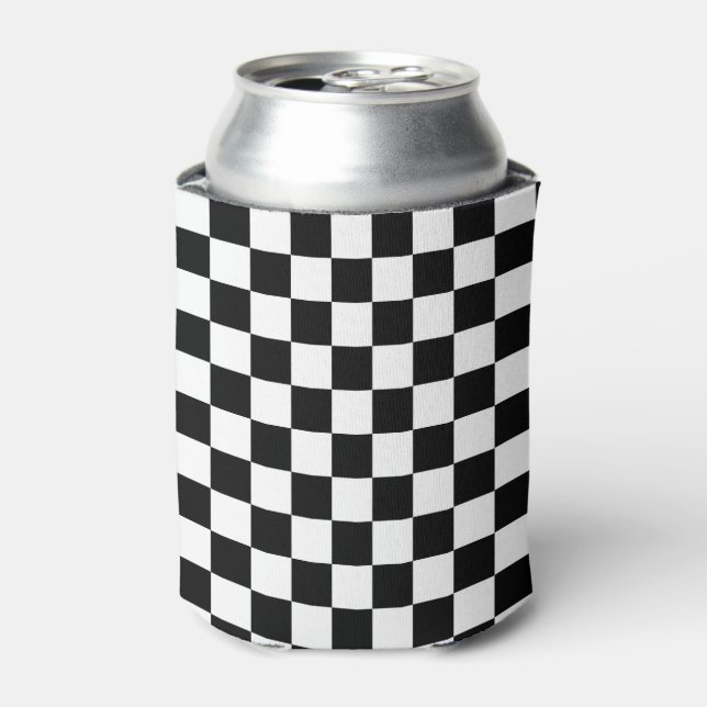 Classic Checkerboard Black White Pattern Can Cooler (Can Front)