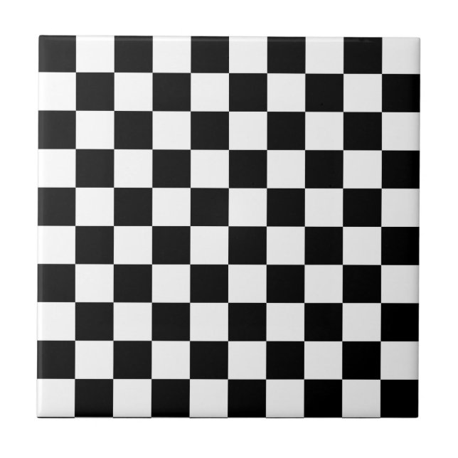 Classic Checkerboard Black White Pattern Ceramic Tile (Front)