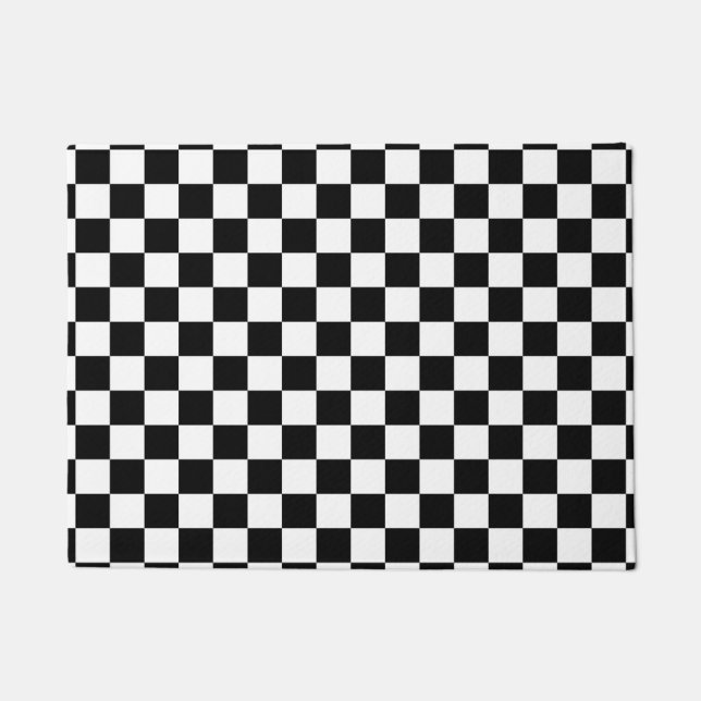 Classic Checkerboard Black White Pattern Doormat (Front)