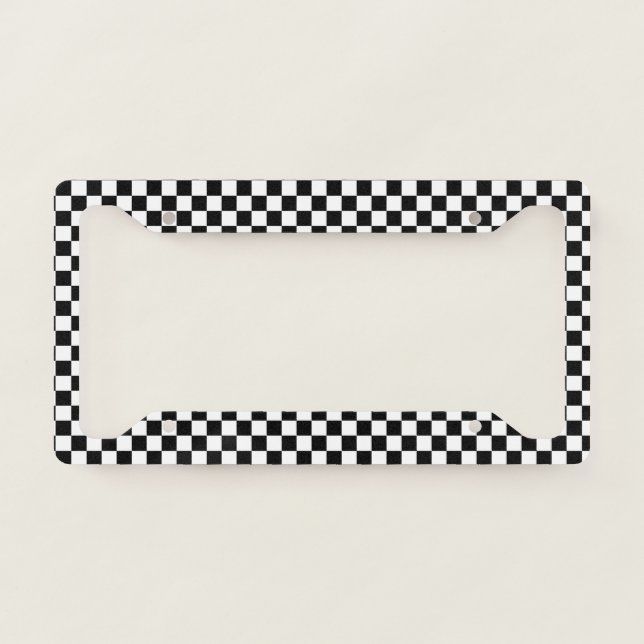 Classic Checkerboard Black White Pattern License Plate Frame (Front)