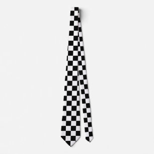 Classic Checkerboard Black White Pattern Neck Tie