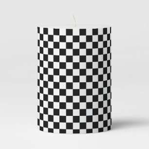 Classic Checkerboard Black White Pattern Pillar Candle