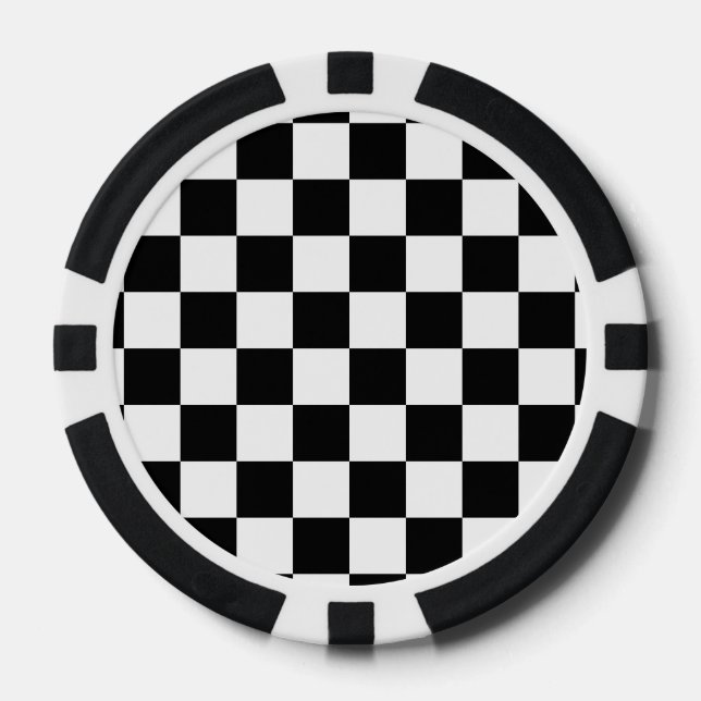 Classic Checkerboard Black White Pattern Poker Chips (Front)