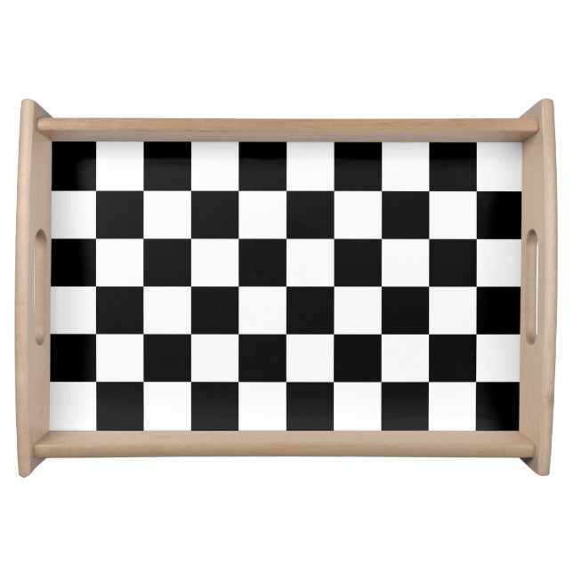 Classic Checkerboard Black White Pattern Serving Tray (Front)