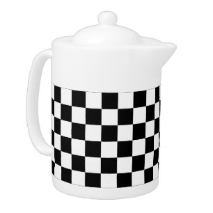 Classic Checkerboard Black White Pattern Teapot
