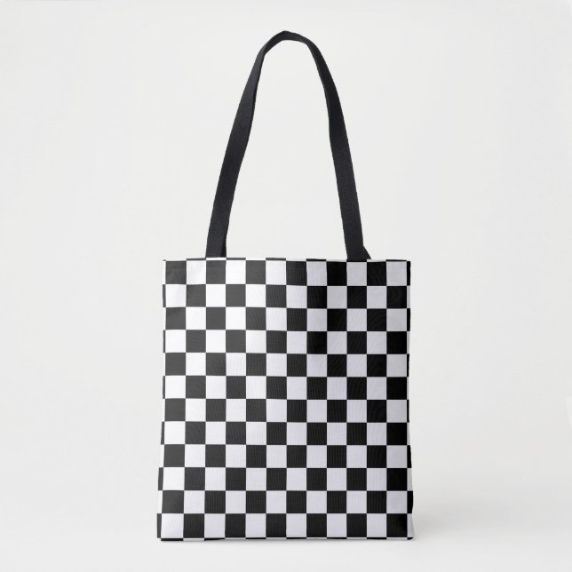 Classic Checkerboard Black White Pattern Tote Bag (Front)