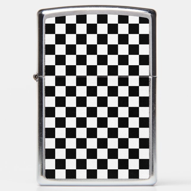 Classic Checkerboard Black White Pattern Zippo Lighter (Front)