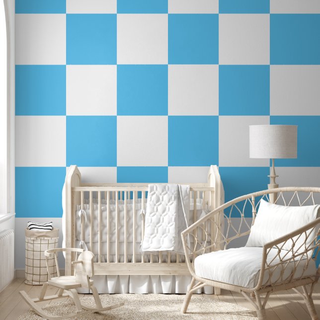 [Classic Checkerboard] Blue and White 12" Squares Wallpaper (Kids)